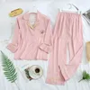 2 pcs pijamas set para mulheres casual sleepwear seda confortável top calças roupas terno suave casa lounge desgaste pijama pjs 210203
