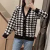 Frauen Hahnentritt Stricken Lose Pullover Casual Femme V-ausschnitt Langarm Pullover High Street Dame Lose Tops SW899 201111