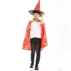 2st/set Halloween Cape Cloak Hood+Witch Hats Children Performer Magician Wizard Hot Stamping Five Star Cloak Cape Poncho Hat Set
