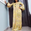 Zomer lange mouwen maxi jurk Afrikaanse dames rijke bazin gouden print vintage plus size 3XL vloer lengte vrouwen partij lange jurk x0521