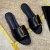 Designer Sandals Genuine Leather Slippers High Quality Luxury Sliders Women Fashion Metal letters Slide Ladies Black Outdoor Home Slides With Box