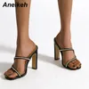 Aneikeh Fashion Zapatos de Mujer 2020 New Summer Women Shoes Bling Boreded Crystal Party High Heels PVC Slippers Head Peep Toe C0129