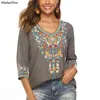 KHALEE YOSE Boho Floral Broderie Chemisier Mexicain Chemises Vintage Chic Automne Blouse Plus La Taille 2xl 3xl Ethnique Hippie Chemise Chemisier H1230