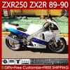 Motorradkarosserien für KAWASAKI NINJA ZX2R ZXR250 ZX 2R 2 R R250 ZXR 250 89-98 Karosserie 84No.13 ZX2 R ZX-2R Weiß blau ZXR-250 89 90 ZX-R250 1989 1990 Vollverkleidungssatz