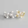 100 äkta 925 Sterling Silver Hoop örhängen för kvinnor Ins White Beads Circle Earring Brinco Fine Party Jewelry9401198