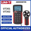 Anémomètre UNI-T UT361 UT362, maintien des données, compteur de vitesse du vent, rétro-éclairage LCD, débitmètre d'air, mesure de la température avec stockage de données/connexion PC