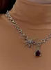 Chaînes Hangzhi 2021 exagérer araignée en forme de goutte rouge zircon pendentif tour de cou clavicule chaîne collier pour femmes filles fête bijoux1