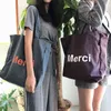 Shopping Bags Hylhexyr Women Canvas Letters Handbag Reusable Grocery Washable Foldable Shoulder Bag for Travel 220307