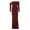 2021 New Bandage Long Dress Women Sexy Off The Shoulder Maxi Dress Long Sleeve Wine Red Evening Party Split Night Club Vestidos Y0118