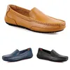 Najnowsze nie-markowe butów grochów skórzany mody oddychający niebieski czarny brązowy leniwy miękki dno butów męskie 38-44