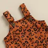 Klädsuppsättningar 0-18m Född spädbarn Babyflickor Solid Ribbed Romper Toppar Leopard Tryckta Suspender Dress Headband Outfits Kläder Set