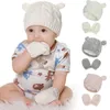 Bébé chapeau mitaines ensemble tricoté filles bonnet casquette gants 2 pièces hiver chaud garçons pompon chapeaux accessoires de mode 4 couleurs DW6068