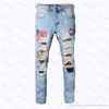 2022 Designerjeans Bekleidungshose Männer Frauen T -Shirts Panther Print Armee Grün zerstört Herren Slim Denim Straight Biker Skinny Jean Männer