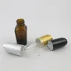 Ny design 10ml 1/3 oz Small Mini Amber Square E flytande oljeglas dropper provflaskor med guld silver svart lock