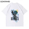 Gonthwid Oversized Tees Shirts Harajuku Graffiti Standbeeld Print T-shirts Casual Hip Hop Hipster Streetwear Korte Mouw Katoenen Tops G1229