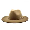 Fieltro Fedora Sombreros Jazz Panamá Gorra Mujeres Hombres Color degradado Sombrero de ala ancha Mujer Hombre Sombrero formal para hombre Señoras Tapas superiores Moda de invierno N7375517