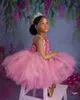 Spaghetti boll kappa tutu blomma flicka klänningar för brölloprosa rosa puffy girls pageant klänningar baby födelsedagsfest bär 2021