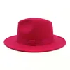 Qiuboss damskie kobiety damskie różowe wełna poczuła jazz fedora hats moda moda Trilby Flat Brim Panama Hat Hat Cap Y200103