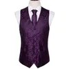 4PC Mens Silk Party Wedding Purple Paisley Solid Blom Waistcoat Vest Pocket Square Tie Slim Suit Set Barry.Wang BM- Y201026