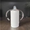 Stainless Steel Cup Portable Water White Double Deck Bottle Nipple Children Straight Binaural Handle Cylindrical Tumbler 21me G2