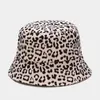 Jesień Zima Krowa Leopard Woolen Kobiety Wiadro Kapelusz Plenerowy Moda Gruby Ciepły Rybak Kapelusz Dama Dziewczyny Podróży Basin Cap Panama