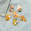 Rainbow Cute Cartoon Animals Enamel Pins Colors Popular Corgi Cat Rabbit Squirrel Brooches Gift For Friends Jewelry Women Clothes