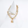 Punk Imitation Pearl Lock Pendant Choker Necklace for Women Wedding Bridal Aesthetic Jewelry On The Neck Accessories