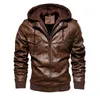 Jaquetas de couro de inverno dos homens negócio casaco casual motocicleta casaco de couro com capuz zíper Chaqueta Cuero hombre 201216