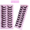 10 Pairs Fluffy Faux 3D Mink Eyelashes 12-21mm False Eyelash Cross Thick Soft Lash Extension With Pink Tray Makeup