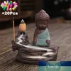 手作りの紫粘土僧侶茶ペット禅仏像像あなたの平和と健康の家の装飾逆流香バーナー+ギフト