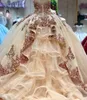 Rose Gold Sparkly Ball Gown Quinceanera Dresses Detachable Sleeves Sweetheart Sequines Applique Sweet 16 Dress Party Wear1408336