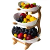 Ceramic fruit plate bamboo shelf candy dish living room home 2 or 3 layer fruit bowl snack cake Dessert display stand 201214