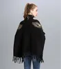 Mulheres de Natal Novo Bordado Bordado Biço de Goldão Capinha de Turtleneck de Turtleneck Sweater Sweater Tassel Shawl Cape T200128