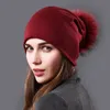 Nuzada Winter Hat Women Women Real Fur Pom Pom Hat Hat Chapé