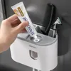 Bathroom Accessories Sets Toothbrush Holder Automatic Toothpaste Dispenser Wall Mount Toothpaste Squeezer Storage Rack Organizer LJ201204