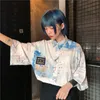 Neploe Harajuku Streetwear Blouse рубашка 2020 с коротким рукавом воротник поворотный воротник топ цифровой печати женщина мужчина негабаритные рубашки LJ200831