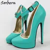 Sorbern Mint Green Women Pump Dress Shoes Ankle Strap White Edge Pionty Toes Platform 20Cm Sissy Boy Shoes
