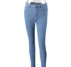 Новая сексуальная задняя молния длинные джинсы женщины базовые классические высокие талии тощий карандаш светло-голубой джинсовые брюки упругие растягивающие джинсы 201105