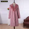 Vero 100% coniglio Inverno Donna Cappotto Collare per cani di procione Grandi dimensioni Pelliccia di moda a maniche lunghe 201103