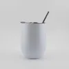 12oz DIY Heat Sublimation Water Mug Stainless Steel Tumbler Stemless Wine Glass Beer Coffee Cup with Lid and Metal Straws WWQ