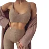 Kvinnors Tracksuits Kvinnor Plush Clothes Set 2st Tankar Crop Top Long Byxor Sexig Enkel Solid Färg Hemkläder Homewear Casual Tracksuit