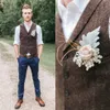 2021 Vintage Brown Tweed Vests Wool Herringbone Custom Made Mäns Dräkt Skräddare Slim Fit Blazer Wedding Passits for Men