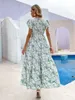 Ditsy Floral Butterfly Sleeve Split Thigh Ruffle Hem Dress SHE