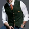 Homme costume Vest entaillé laine à carreaux Herringbone Tweed Wayctoat Casual Formel Business Groomman pour mariage1