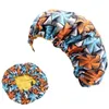 Mode utskrift Stor storlek Turban Caps Afrikansk Satin Hijab Bonnet Muslim Ankara Dashiki Night Sleep Cap Women Flower Head Scarf