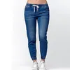 Nieuwe vrouwen zomer herfst skinny midden taille dames lantaarn jeans mode casual trekkoord jeans vrouwen