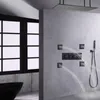 Matt svart termostatiska duschkranar Ställ in 100x50 cm med 3 färgtemperatur förändrade badrumsjusterbar duschhuvudhållare
