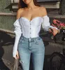 2020 Vrouwen Dame Controle Taille Shirt Tops Mode Vintage Hof Stijl Lange Mouw Blouse Bandage Fancy Sexy Off Shoulder blusa