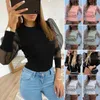 Vrouwen Mode Lange Mouw Sheer Mesh Blouse Sexy Puff Sleeve Tops Vintage Parels Baggy Blouse O Neck Shirts Wijfje