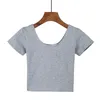 Sommar T-shirt dam Kortärmad o-ringad Casual Bomull Svart Vit Röd Gul Toppar T-shirts Kvinnliga Dam Crop Top